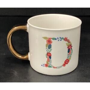 Opal House MUG Monogram (Letter “D”) Gold Handle Porcelain Cup